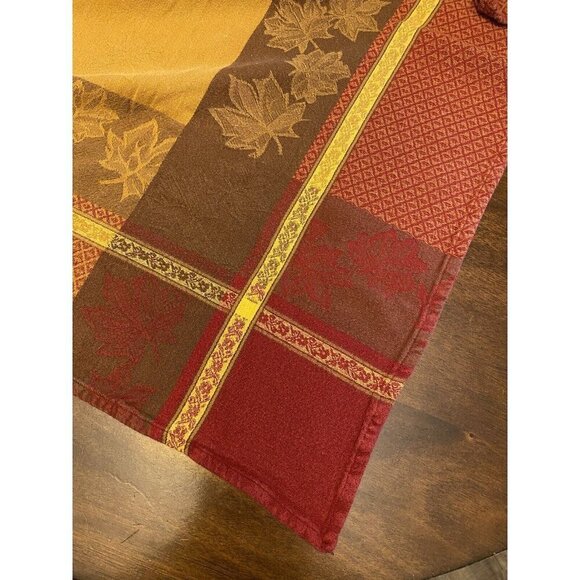 Rectangular Tablecloth Maroon Mustard With Leaves 76x54 - Picture 3 of 9
